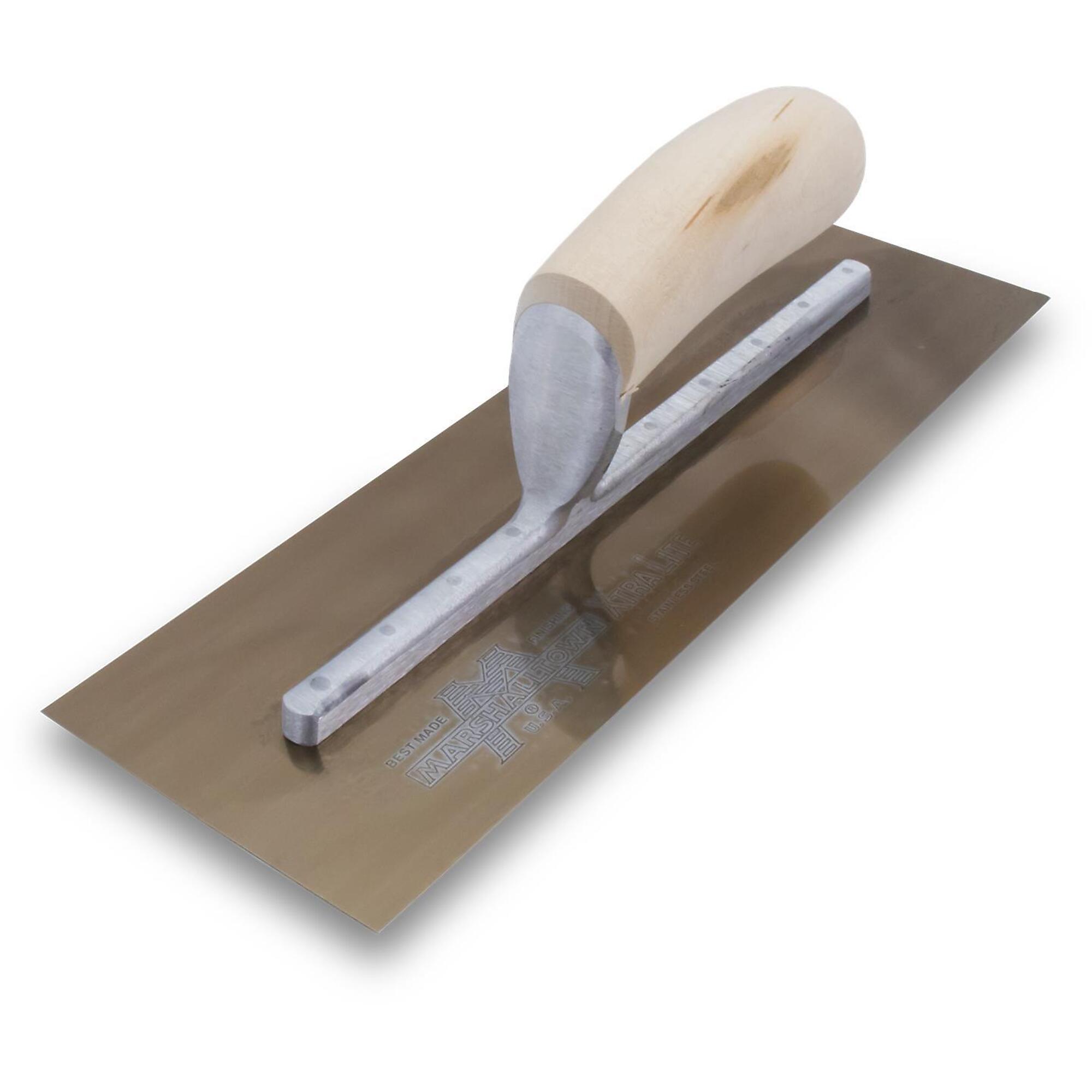 Marshalltown Finishing Trowel - 13in. x 5in., Curved Wood Handle, Hardened Steel, Model# MXS13GS